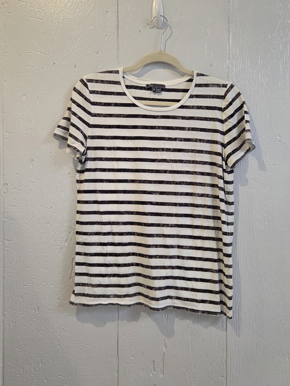 Vince Gray & White Striped Short-Sleeve Tee Modal Cotton
